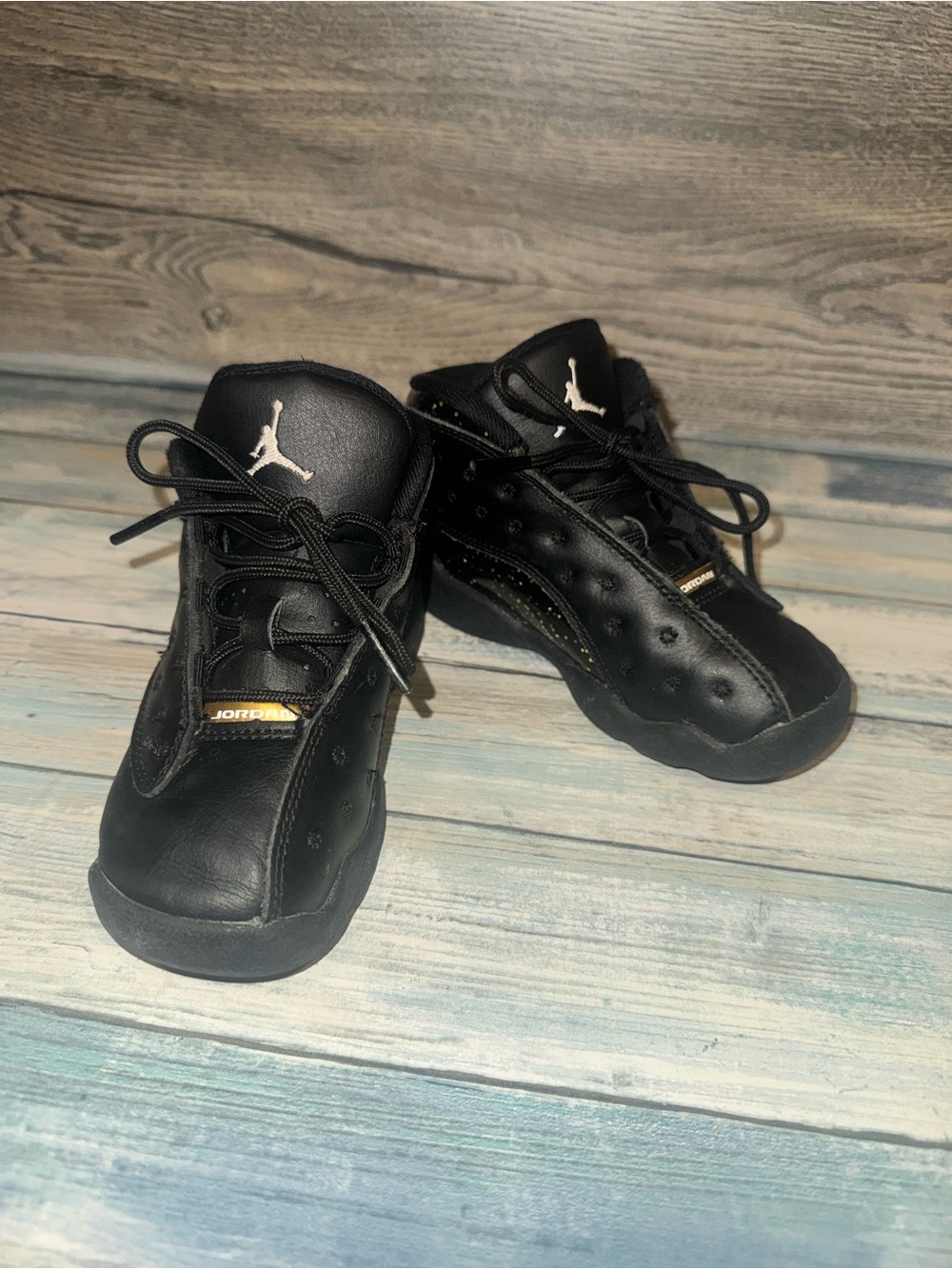 Jordan GIRLS Toddler Black Sneakers with White Jumpman and Gold Accents